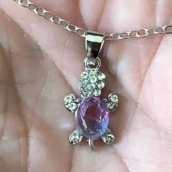 Pink & Blue Crystal Stainless Steel Turtle Tortoise Necklace Earring Set NWT - Picture 3 of 4